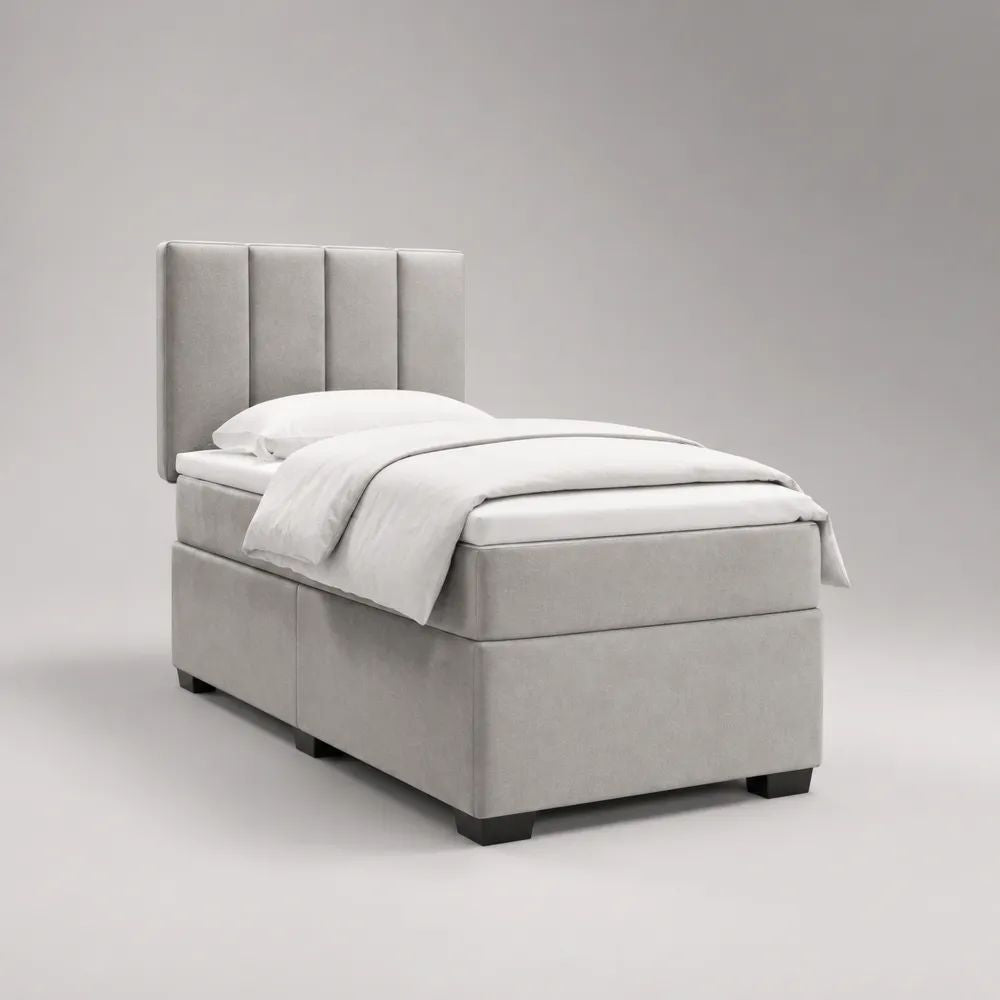 Boxspringbett-Set mit Matratze und Topper aus Polyester-Samt, Hellgrau, Liegefläche 90 x 200 cm