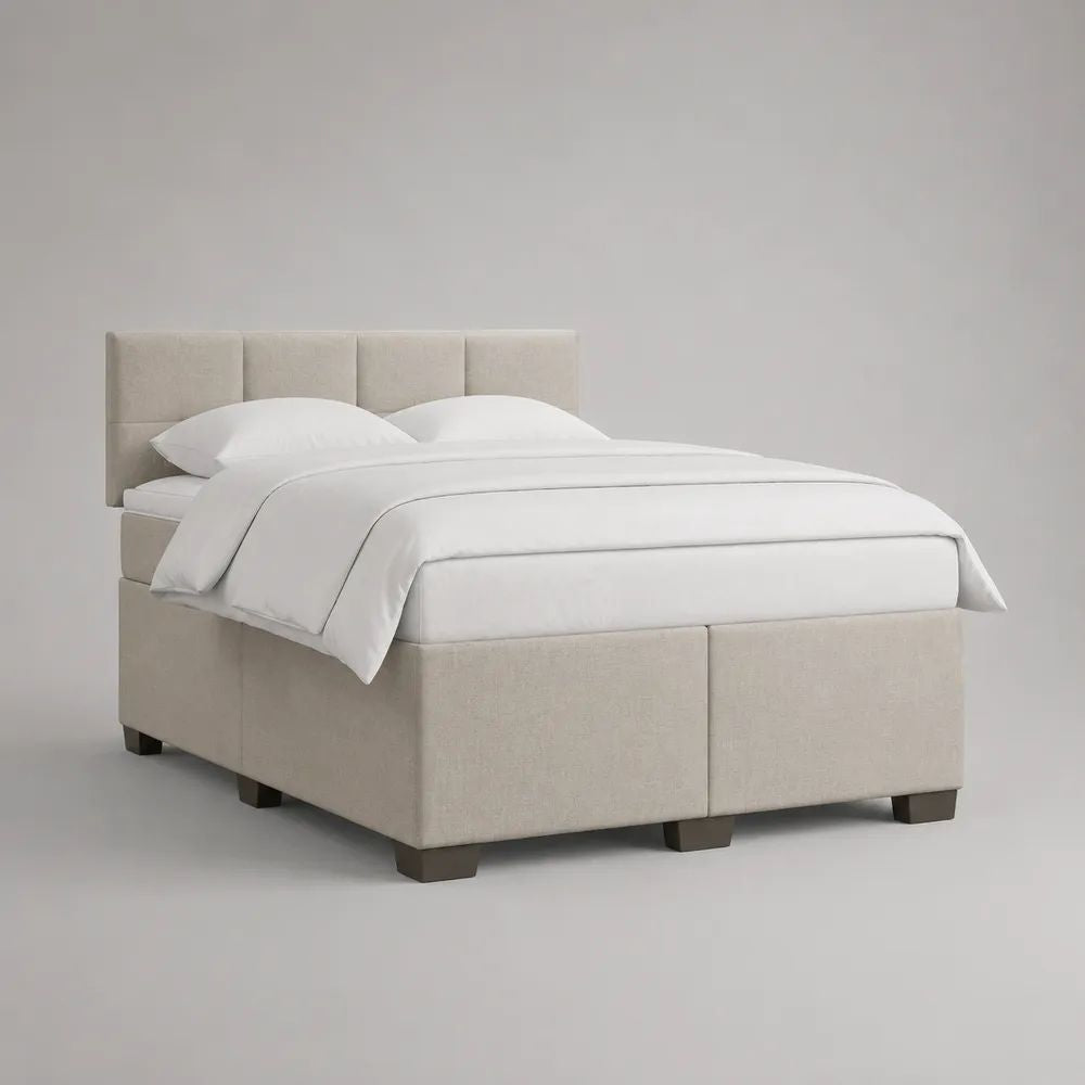Polsterbett 180 × 200 cm mit Lattenrost, Stoffbezug und Holzrahmen, Beige/Dunkelbraun