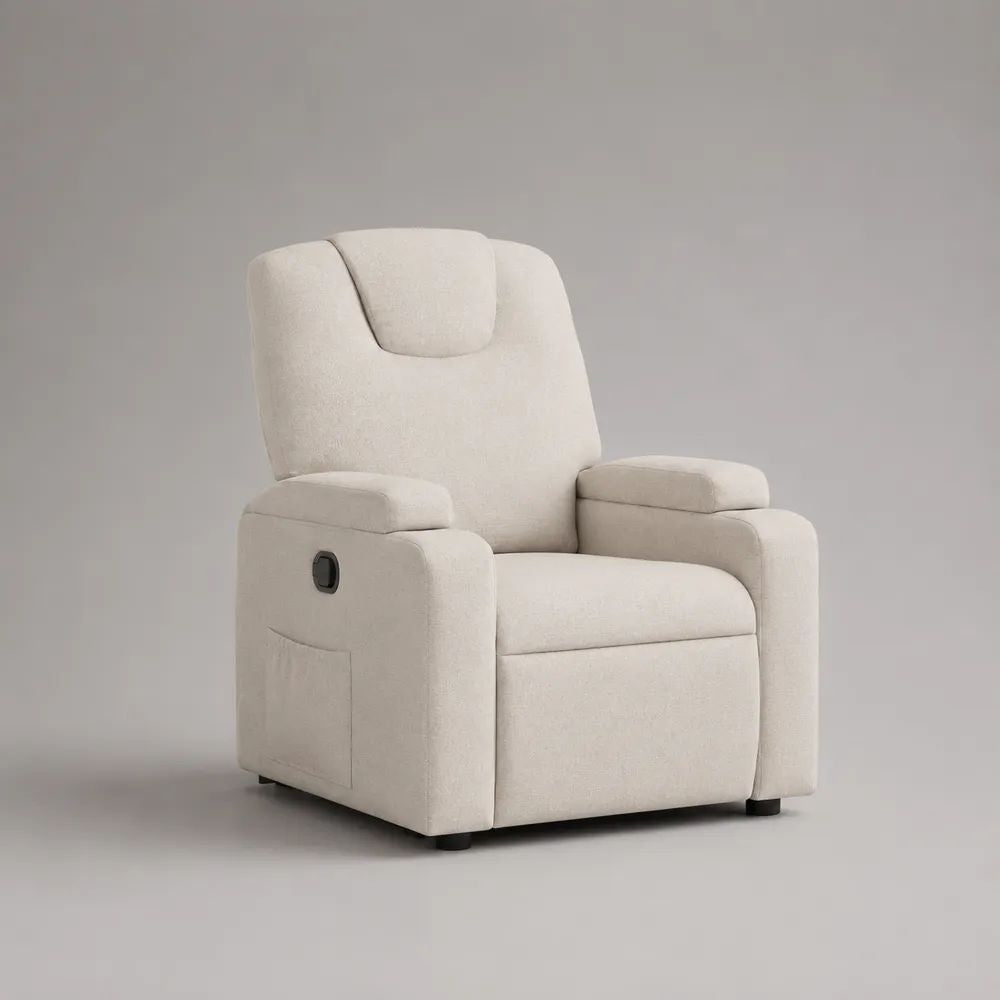 Elektrischer Relaxsessel mit Liegefunktion aus Polyester-Bouclé, Cremeweiß, 82 × 92 × 103 cm