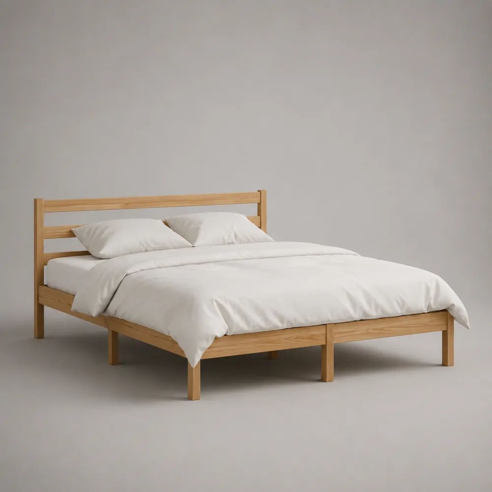 Doppelbett-Bettgestell aus massivem Kiefernholz, Natur, Liegefläche 160 × 200 cm