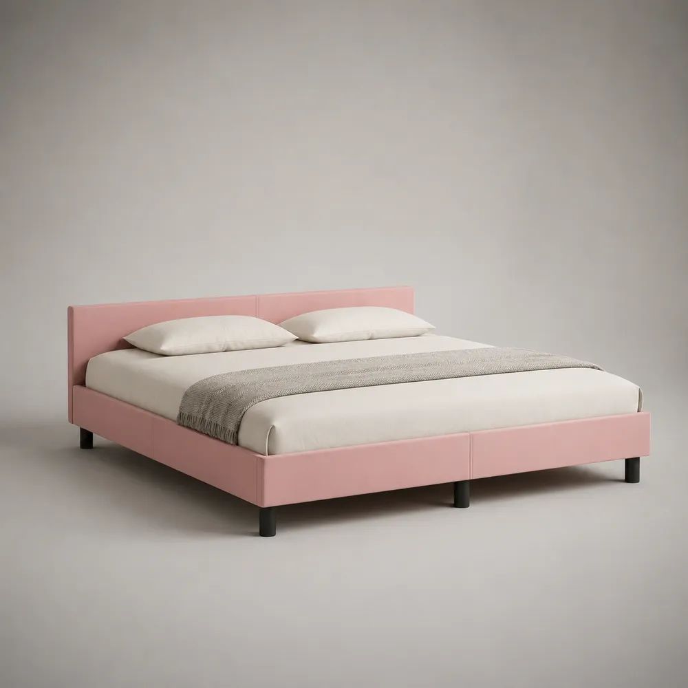 Polsterbett Doppelbett mit Lattenrost, 180 × 200 cm, Stoffbezug, Rosa/Schwarz, Gesamtmaß 211 × 188 × 92 cm