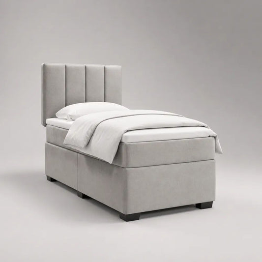 Boxspringbett-Set mit Matratze und Topper aus Polyester-Samt, Hellgrau, Liegefläche 90 x 200 cm