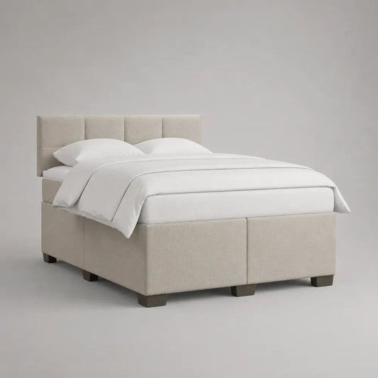 Polsterbett 180 × 200 cm mit Lattenrost, Stoffbezug und Holzrahmen, Beige/Dunkelbraun