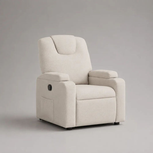 Elektrischer Relaxsessel mit Liegefunktion aus Polyester-Bouclé, Cremeweiß, 82 × 92 × 103 cm