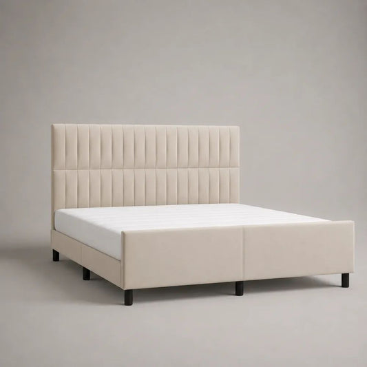 Polsterbett Doppelbett mit Lattenrost, Stoffbezug und Metallbeinen, Cremeweiß/Schwarz, Liegefläche 160 × 200 cm, Gesamtmaß 214 × 168 × 120 cm