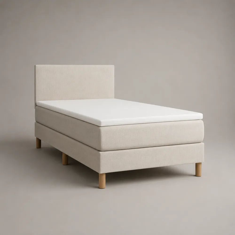 Boxspringbett-Set 90 × 200 cm mit Matratze, Topper und Kopfteil, Polyester-Chenillebezug, Creme/Natur