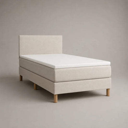Boxspringbett-Set 90 × 200 cm mit Matratze, Topper und Kopfteil, Polyester-Chenillebezug, Creme/Natur
