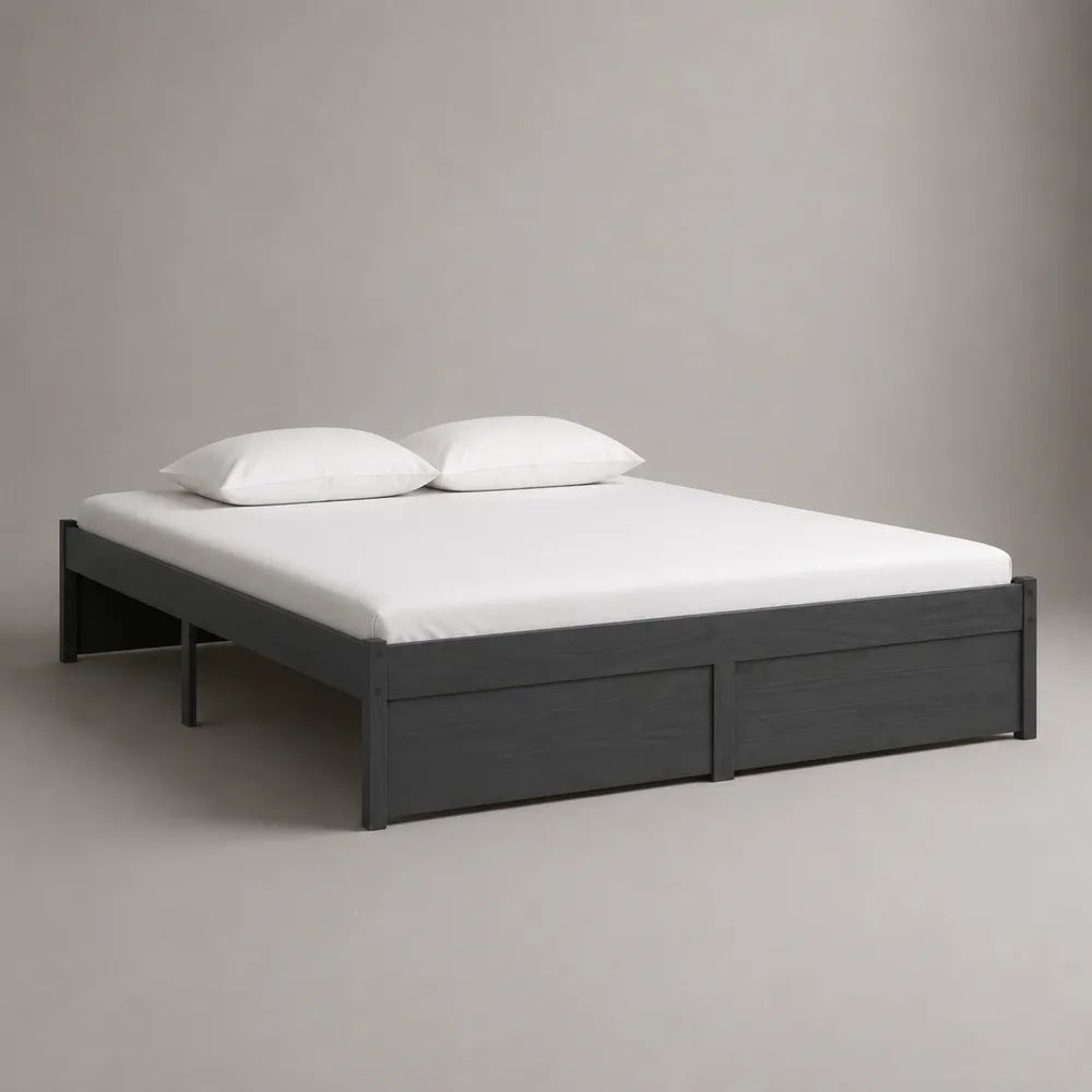 Doppelbett aus massivem Kiefernholz mit Lattenrost und 2 Schubladen, Dunkelgrau, 160 × 200 cm