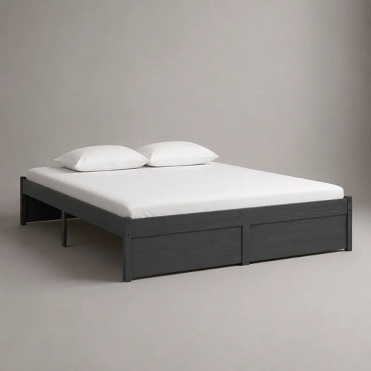 Doppelbett aus massivem Kiefernholz mit Lattenrost und 2 Schubladen, Dunkelgrau, 160 × 200 cm