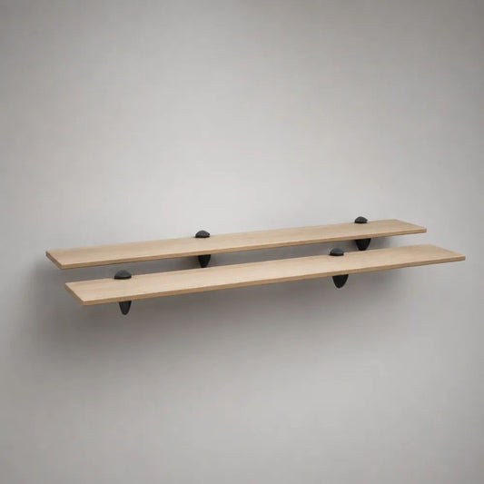 Wandregal 2er-Set aus Spanplatte mit Stahlhalterungen, Natur/Schwarz, je 100 × 20 × 1,8 cm