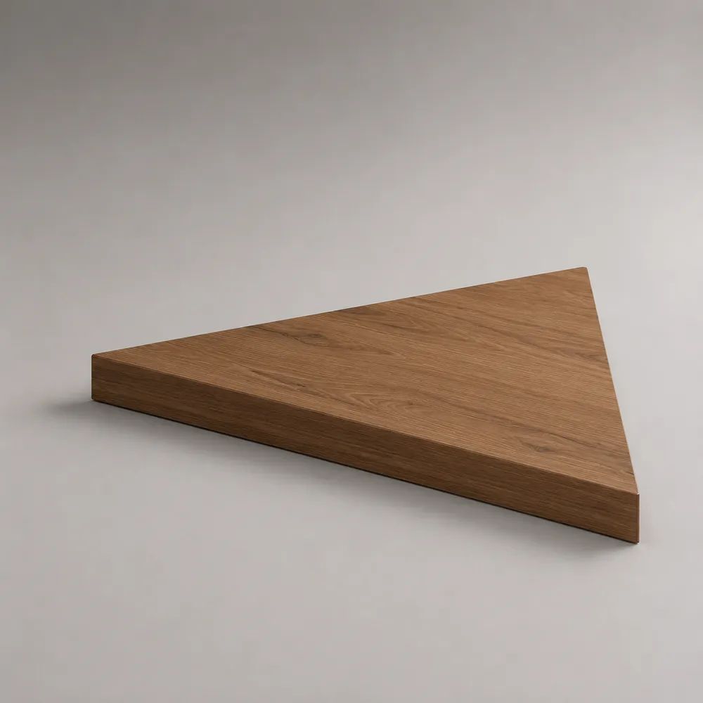Dreieckiger Couchtisch aus MDF mit Eichenfurnier, Braun, 120 × 80 × 15 cm
